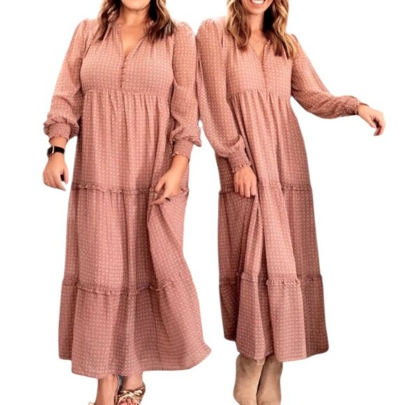Gibsonlook | Dusty Rose & Mauve Long Sleeve Maxi Tiered Dress Size XXS - Picture 2 of 11